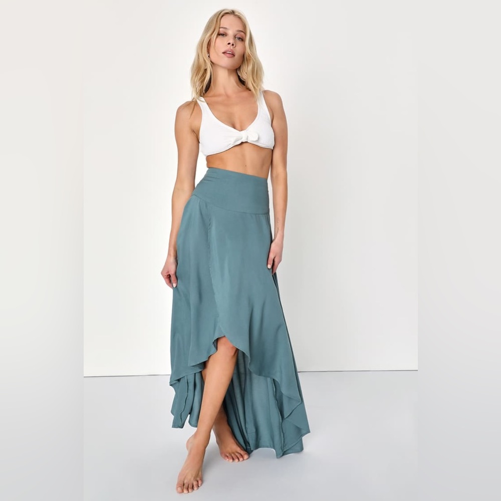 NWT: O’Neil Ambrosio Dark Sage Green High-Low Maxi Skirt